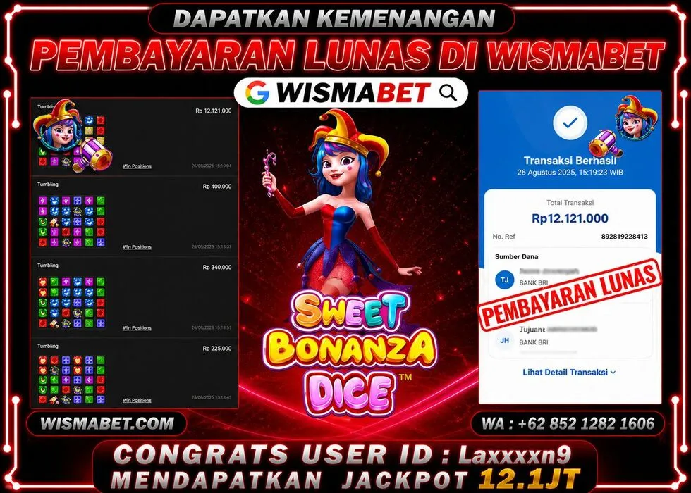 Wismabet - BUKTI KEMENANGAN Sweet Bonanza Dice Rp12,200,000,- LUNAS